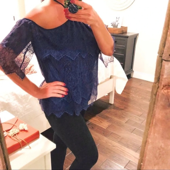 White House Black Market Navy blue sexy lace top - Picture 4 of 6